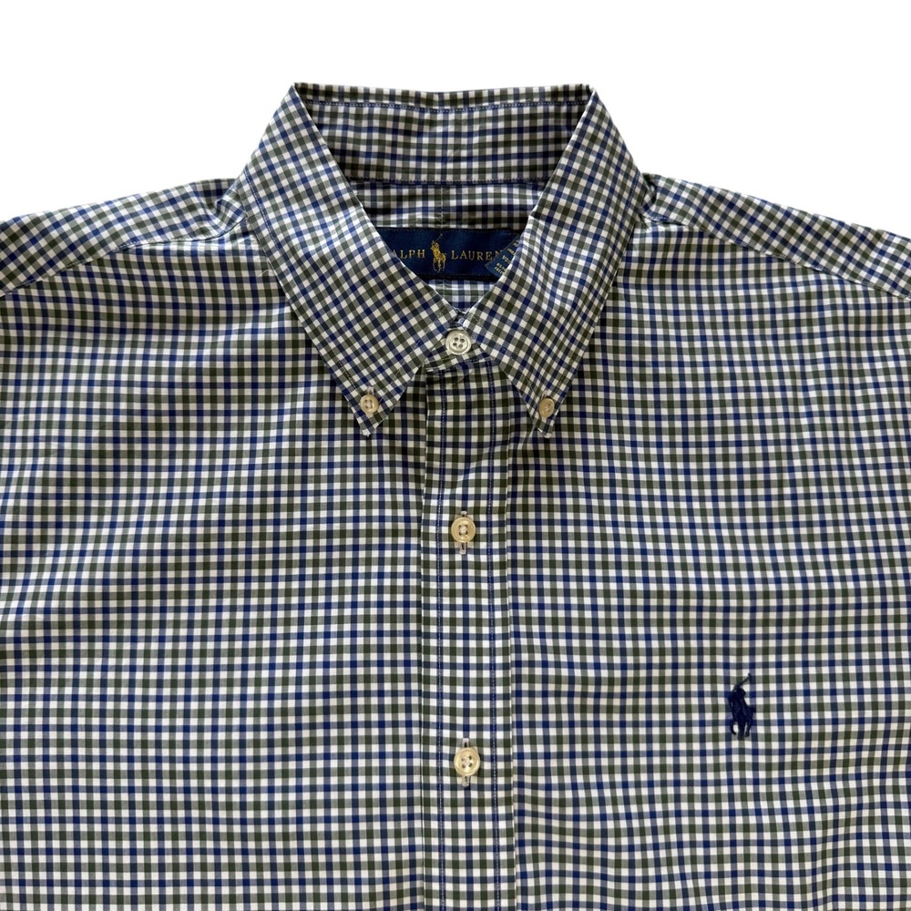 Ralph Lauren Mens XL Gingham Check Button Down Shirt Navy Blue Green Cotton
